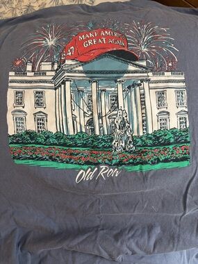 Old Row Men's Short Sleeve Graphic Tee in Blue with Red Cap Print